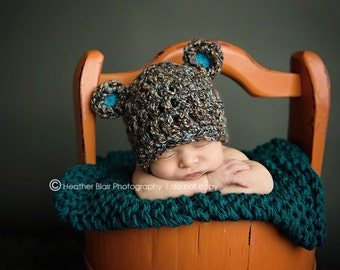 Newborn bear hat, baby bear hat, crochet bear hat, newborn boy photo prop, infant boy, baby boy, animal hat, baby boy beanie,