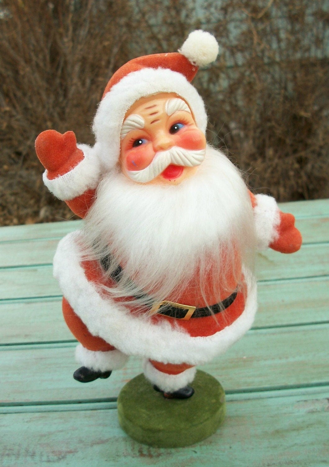 Vintage Dancing Santa Figurine 1950s Flocked Christmas