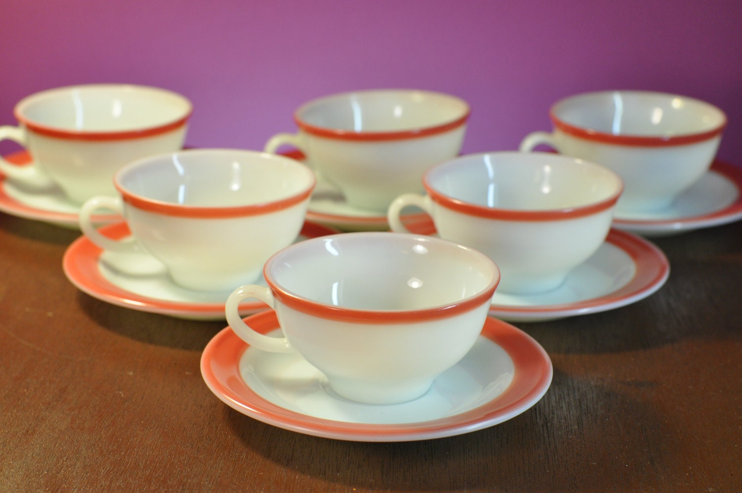 Pyrex Flamingo Tea Cups and Saucers Set of Six Beautiful