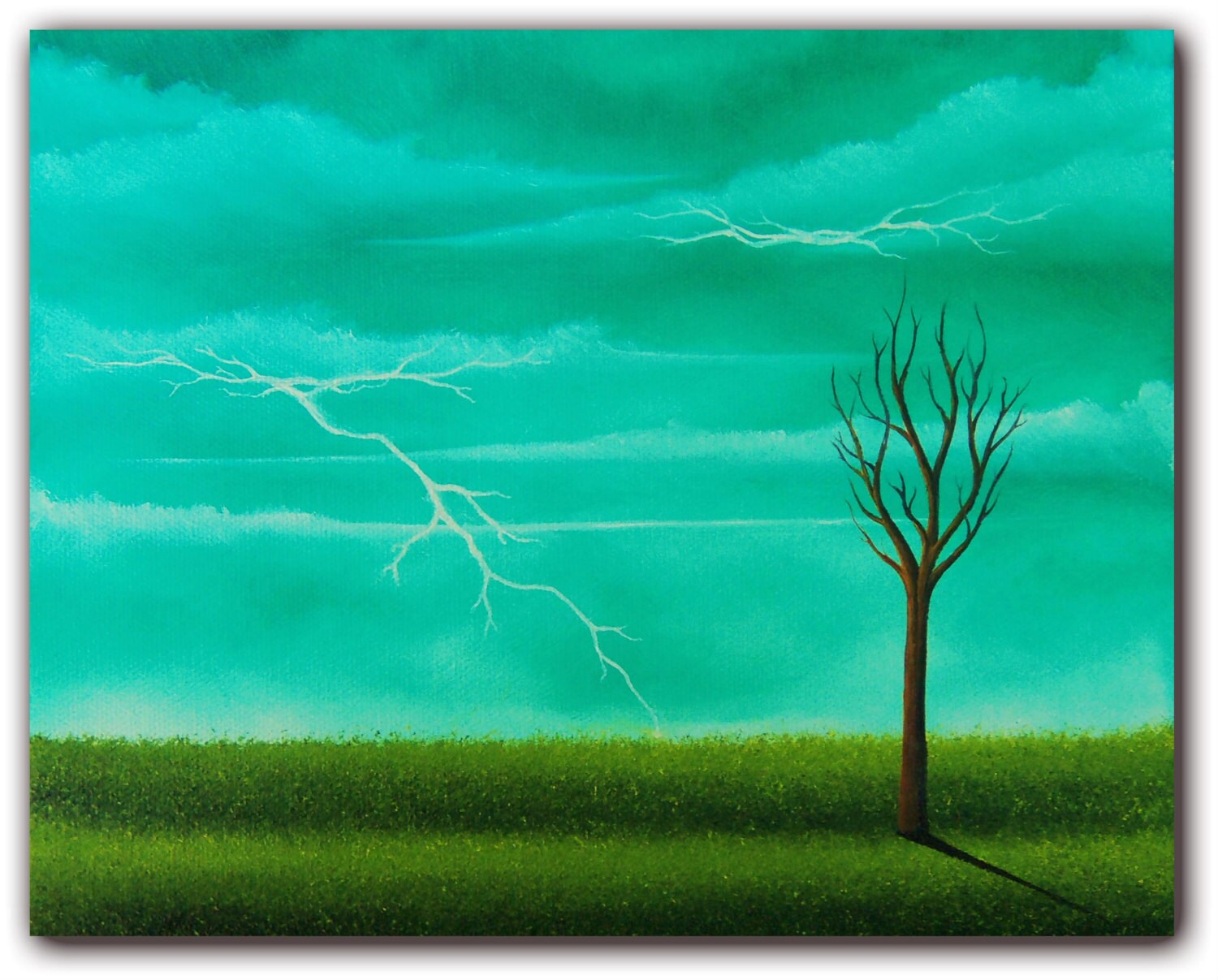 ORIGINAL Art Lightning Bolt Oil Painting Thunderstorm by BingArt