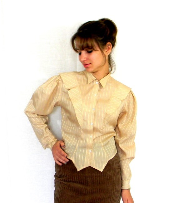 50s Tuxedo Blouse. Vintage Silky Blouse. Mad Men Fashion.