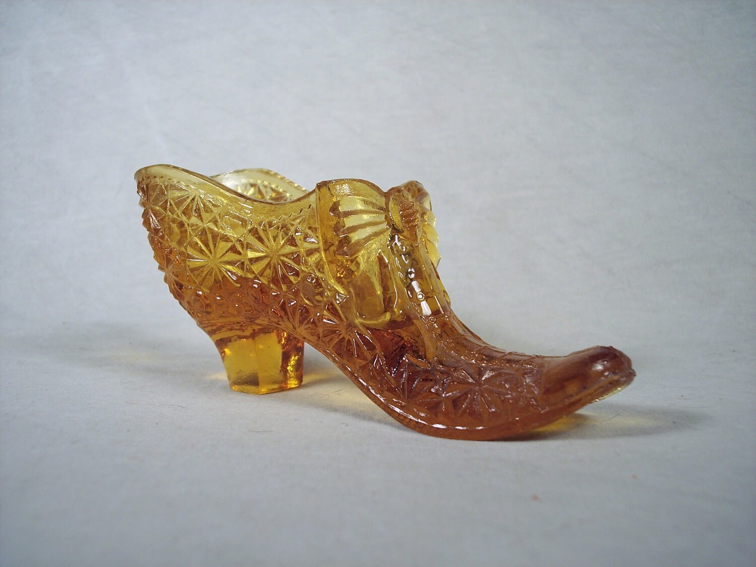Fenton Amber Victorian Glass Shoe w/ Pinwheel Pattern
