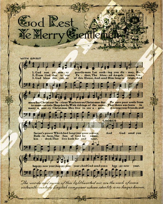 Items similar to God Rest Ye Merry Gentlemen Christmas Religious Holiday Sheet Music Printable ...