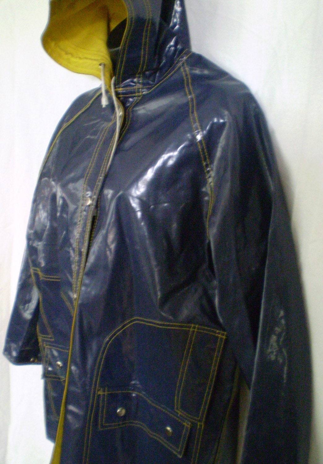 PUDDLE PRINCESS Vintage Navy Aqua Sheen Raincoat Slicker Size