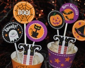 Halloween party DIY decor pdf printable "Trick or Treat" circle tags and witches boots cupcake toppers and cupcake wrappers INSTANT DOWNLOAD Il_170x135