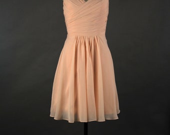 A-Line Sweetheart Pearl Pink Short Bridesmaid Dress,Chiffon Bridesmaid Dress With Ruffle