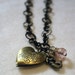 Bronze Charm Necklace - Mermaid Heart Shaped Locket with Pink Crystals