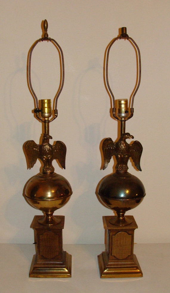 Vintage Pair of TALL Brass Eagle Lamps Stacked on Ball All