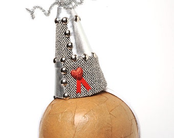 Tin Man Hat Wizard of Oz Inspired Shiny Silver with Metal Rivet Buttons,Glittery Red Heart and Silver Curly Qs Mini Costume Party Hat