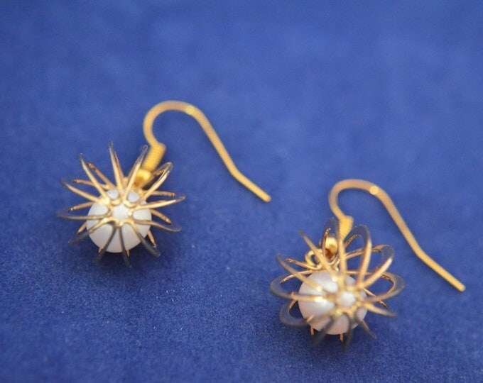Pearl in Cage Earrings, French Hook Earrings E173