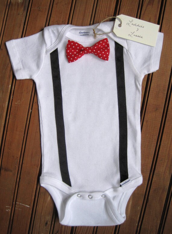 Items similar to Short Sleeve Bow Tie Onesie with Suspenders, Suspender ...