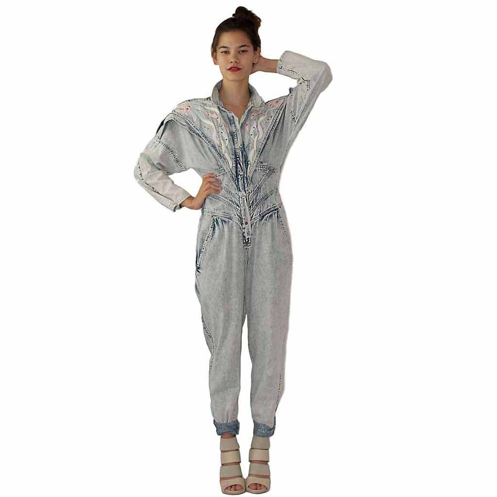 vintage 80's acid washed denim jumpsuit
