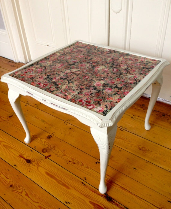square victorian coffee table w black/pink rose decoupage and square victorian coffee table w black/pink rose decoupage and
