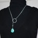 Turquoise Blue Lariat Necklace Infinity Ring Silver Plated Chain