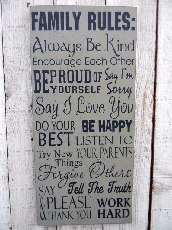 Items similar to Family Rules typography wood sign on Etsy