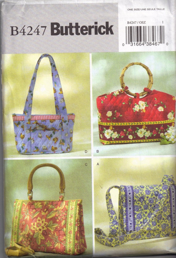 Butterick 4247 Sewing Pattern Quilted Purse and Tote Bag