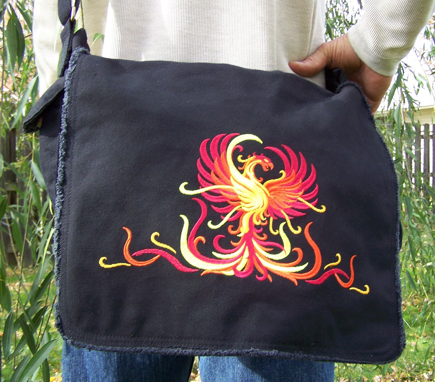 Phoenix embroidered canvas messenger bag by SetcSpecialty on Etsy