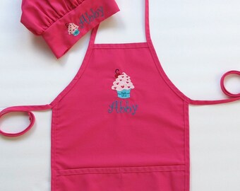 Personalized Apron AND Chef Hat for Kids - Childrens Personalized Apron and Chef Hat - Cupcake