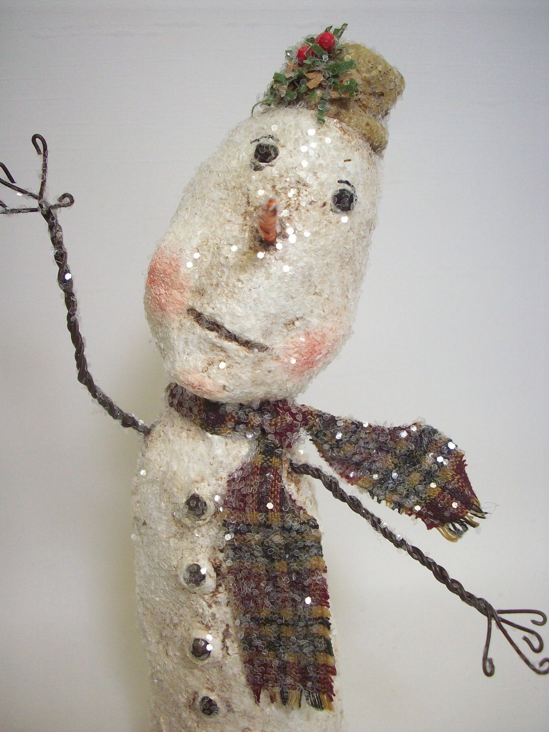 Primitive Folk Art Paper Mache Snowman