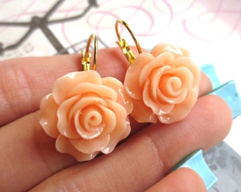 TRANSLUCENT PEACH // Large Rose Lever Back Earrings