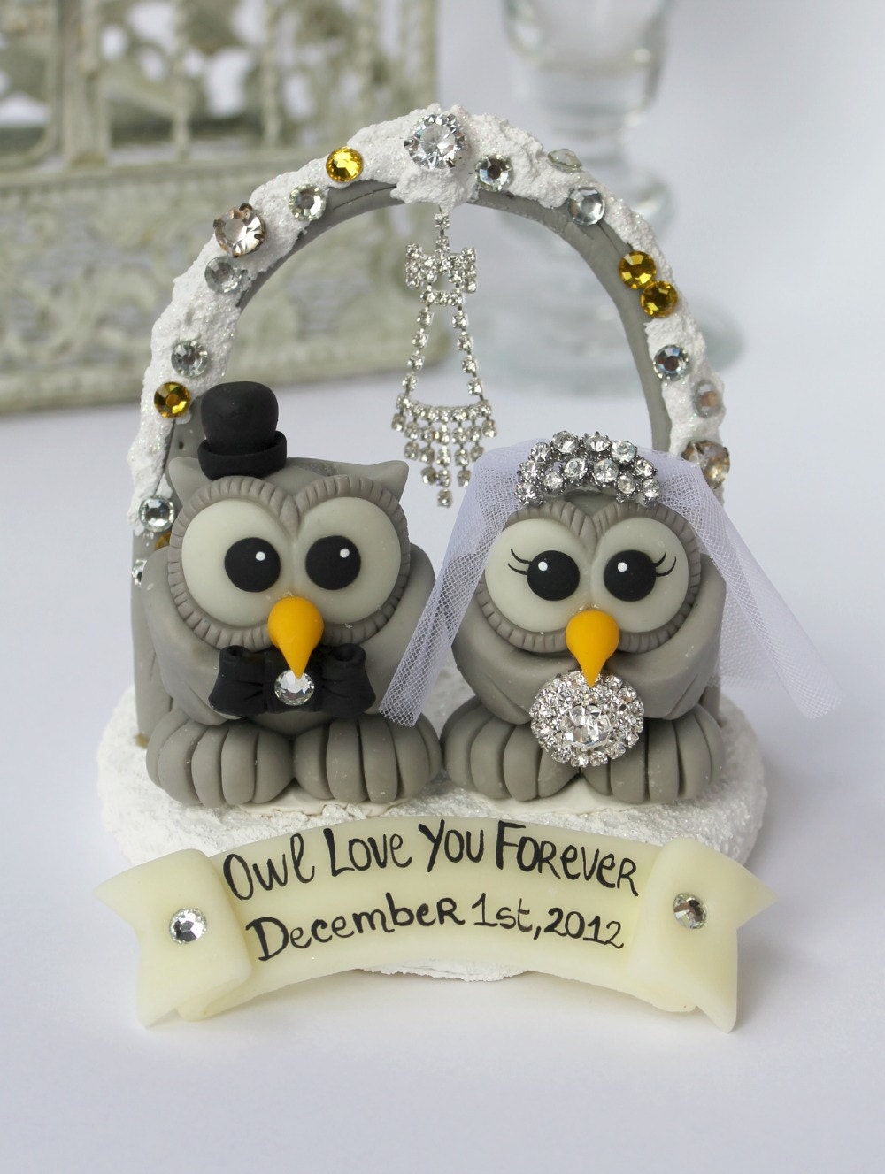  Owl  bling cake  topper  love bird wedding  cake  by PerlillaPets