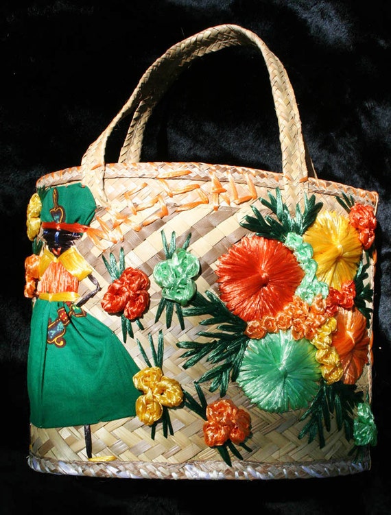 Vintage Straw Beach Tote Nassau Bahamas Straw Handbag