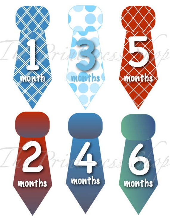 Instant Download! - Monthly Baby Milestone Tie Sticker Tummy Tags in PDF Format Il_570xn
