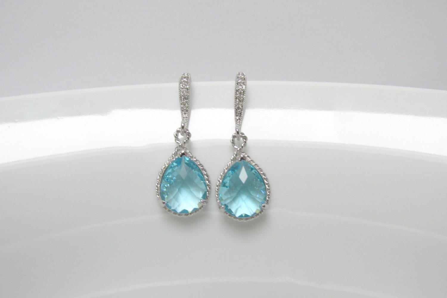 light blue earring cz aquamarine earring bridesmaid silver