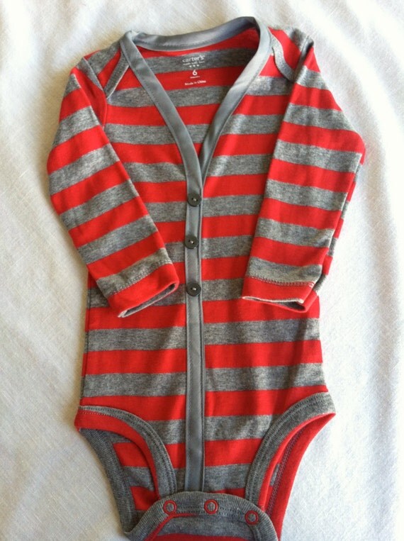 Long Sleeved Cardigan Onesie Size 6 months by LJHCreations on Etsy