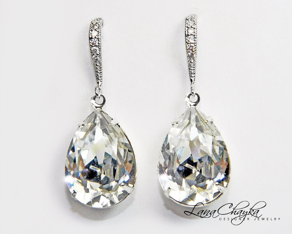 Clear Crystal Teardrop Bridal Earrings Swarovski Rhinestone