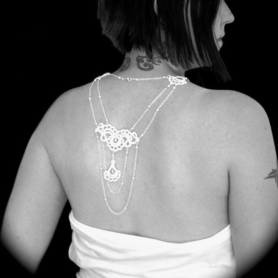 Tatted Lace Back Drop Necklace - Tatted Goddess - Wedding White