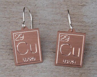 Atomic Symbol for Copper Earrings, Periodic Table Science Jewelry, Science Earrings, Chemist, Chemistry Science Teacher Gift, Copper Jewelry