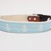 Light Blue Anchors Hemp Dog Collar. Hemp and leather.