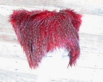 Faux Fur Hat - Black Cherry - Red Black Grizzly hairs KOZY KITTY Ski Bunny warm winter Men Women fuzzy hat woman cat hat Christmas cutie