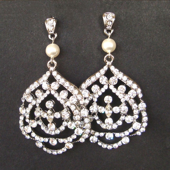 bridal  Earrings, Earrings, Style  Bridal earrings Pearl chandelier  vintage Chandelier Vintage Wedding