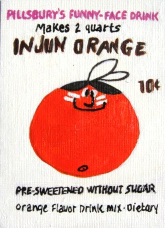 Items similar to Funny Face Drink Mix Art Card ACEO Injun Orange on Etsy