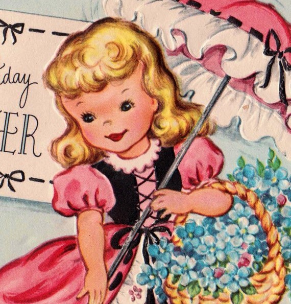 vintage fairfield 1950s happy birthday sister greetings card