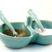 Salt and pepper pot with spoons - Handmade Blue condiment server with two bowls and scoops IN STOCK