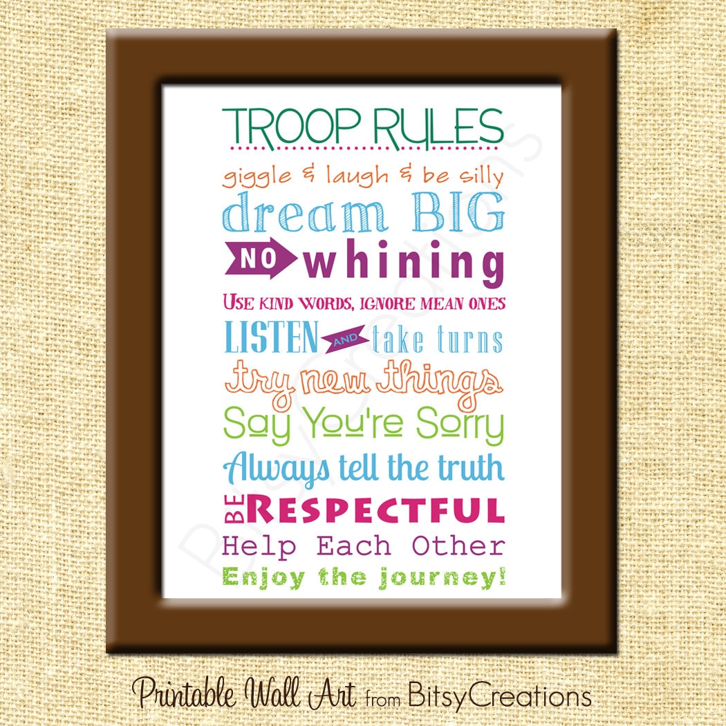 Scout Troop Rules Subway Art Printable Wall Art By BitsyCreations