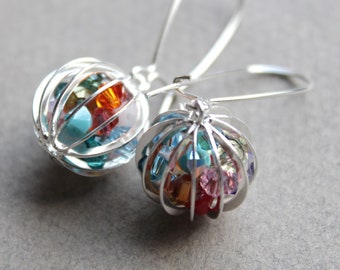 Silver Cage Earrings - Swarovski Rainbow Assortment