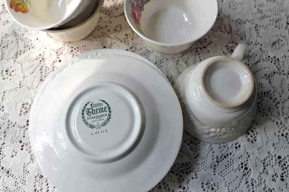 Homer Laughlin Tea Set Shabby Floral Vintage Cream Eggshell