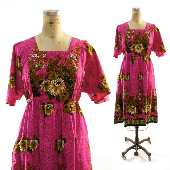 Floral Hawaiian Dress with Angel Sleeves by SpunkVintage on Etsy