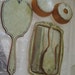 Art Deco Celluloid Light Green Pearlescent Vanity Set with Lace Tray