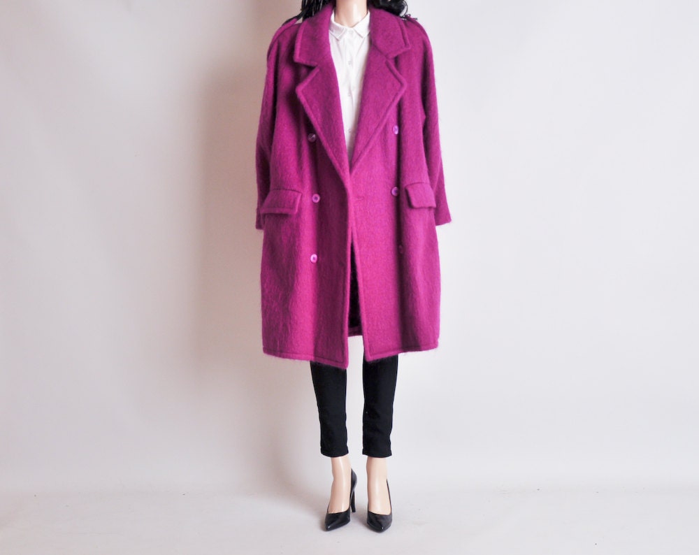 fuschia mohair wool voluminous coat / trench by persephonevintage