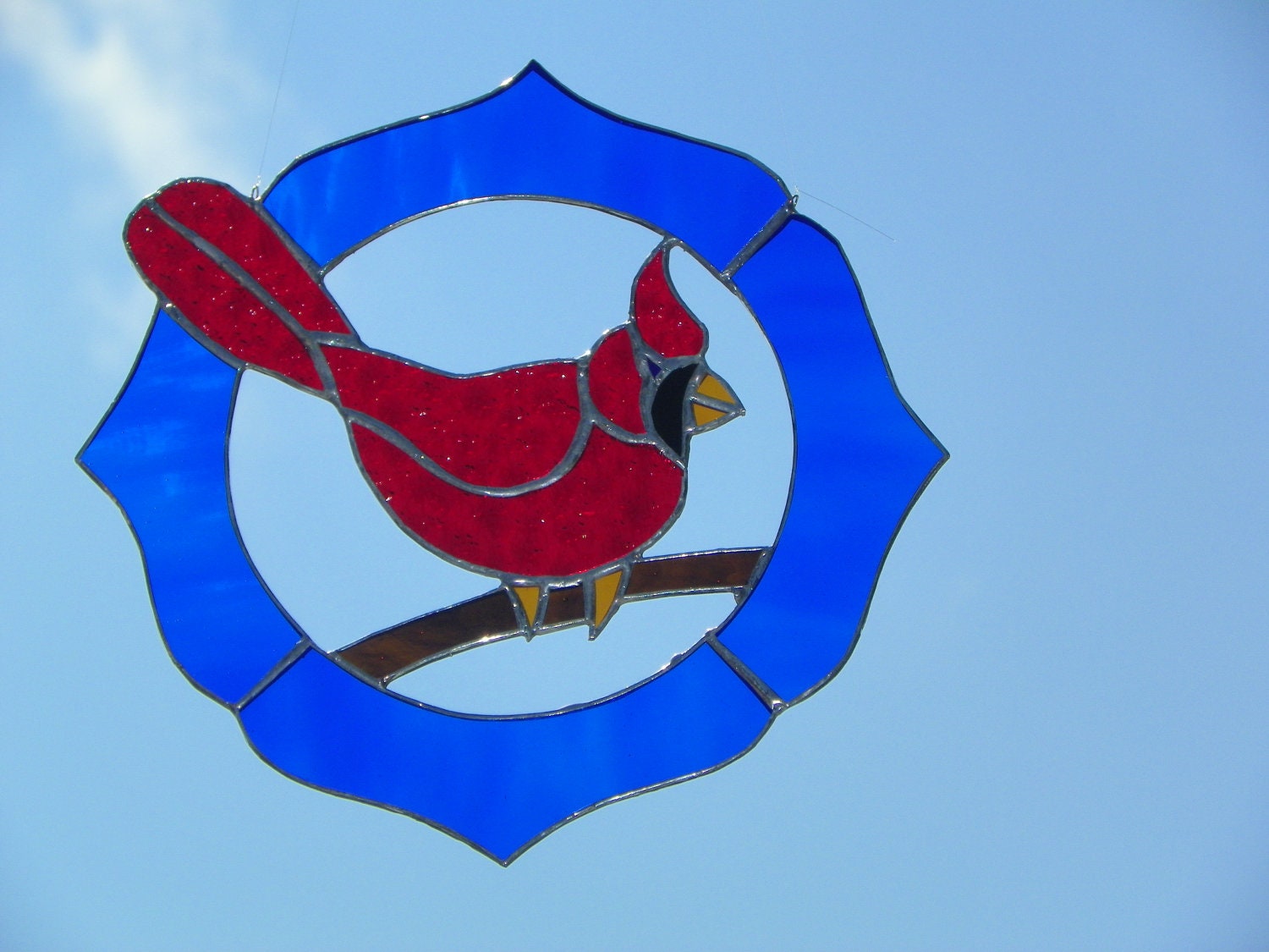 12 inch round stained glass suncatcher cardinal design