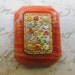 Vintage glass cabochon carpet coral carnelian red carved stone with tiny flowers (1)