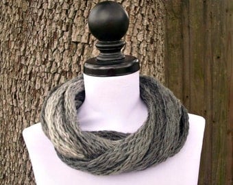 Circle Scarf Infinity Scarf Knit Cowl - Infinity Cowl in Zebra Charcoal Grey Cream Grey Scarf Grey Cowl Womens Accessories - READY TO SHIP