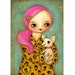 ORIGINAL painting PINK HAIR girl with chihuahua dog stretched canvas original art by tascha