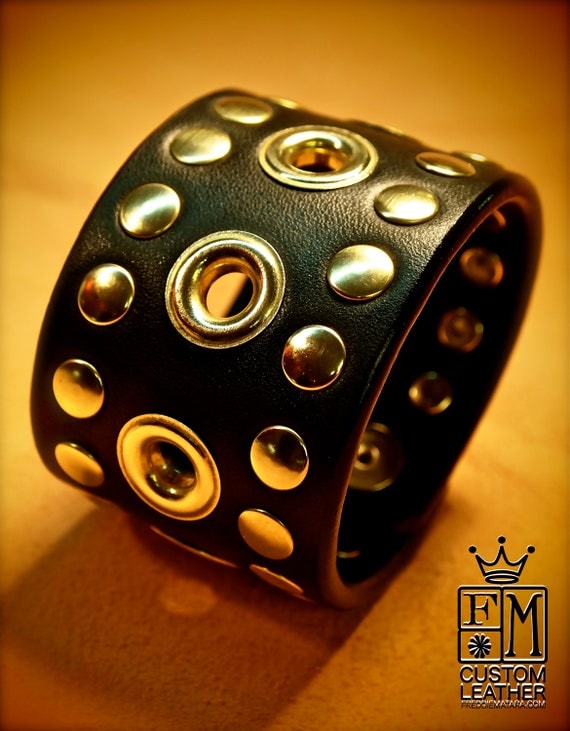 Leather cuff Bracelet Black Brass- Custom Made for YOU in NYC by Freddie Matara