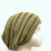 Knit Beanie soft green slouch Beret w/multicolor stripes size large 4508